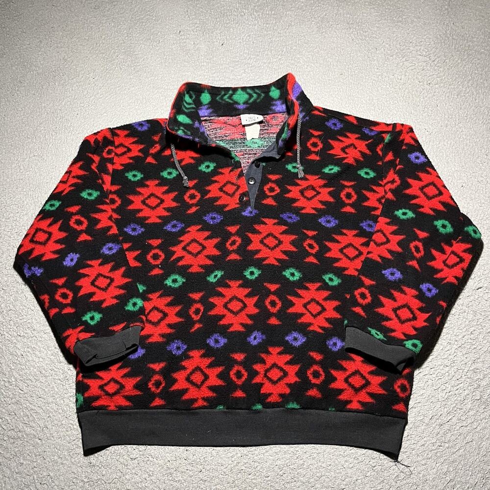Vintage David Wayne Sweater Womens Medium Aztec Fleece Pullover Colorful USA
